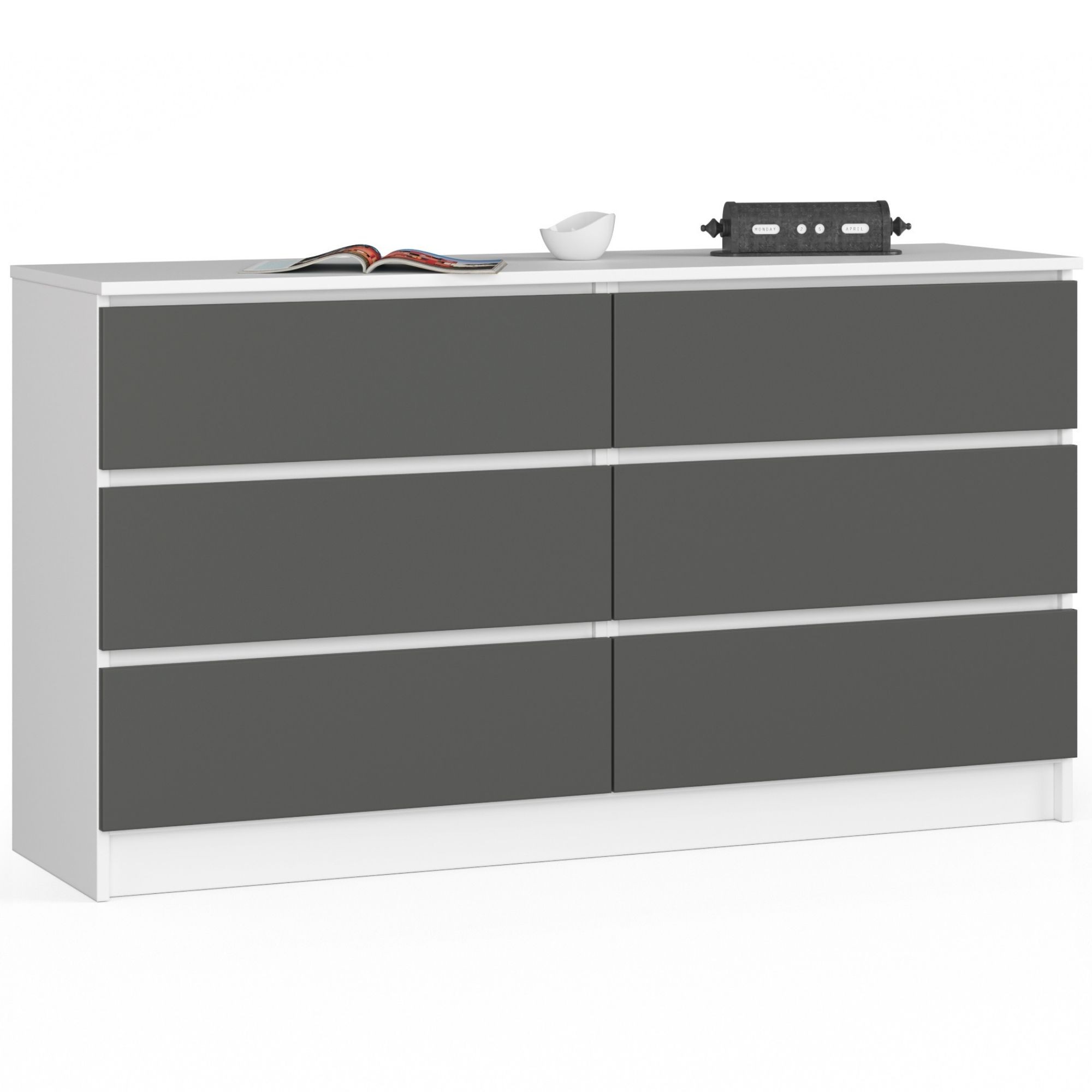 Akord Lipasto 6 Laatikoa Valkoinen/Harmaa Grafiitti 138x40x77